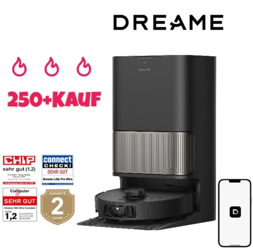 Dreame L40s Pro Ultra Staubsauger Roboter, selbstreinigende Ausfahrbare Wischmopps,19000Pa Saugkraft,Detangling DuoBrush,Hindernisvermeidung, Schwarz – Bild 2