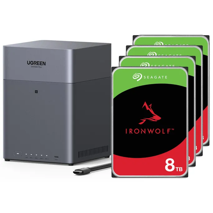 image-19258.webp UGREEN NASync DH4300 Plus NAS System 4-Bay 32TB inkl. 4x Seagate IronWolf ST8000VN002 8 TB – Bild 1