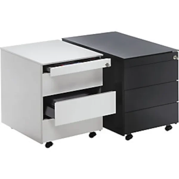 Schubladencontainer mit Rollen, 570x600mm, Stahlplatte, 3xSchublade, weiß/blau – Bild 2