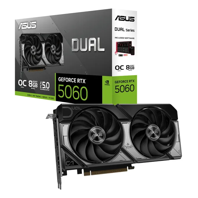 image-4308-1.webp ASUS DUAL GeForce RTX 5060 OC 8GB DUAL-RTX5060-O8G Grafikkarte GDDR7 DP/HDMI – Bild 1